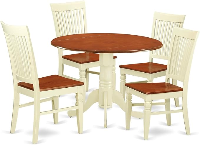 East West Furniture DLWE5-BMK-W 5 Piece Dinette Set for 4 Includes a Round Dining Table with Dropleaf and 4 Dining Room Chairs, 42x42 Inch, Buttermilk & Cherry