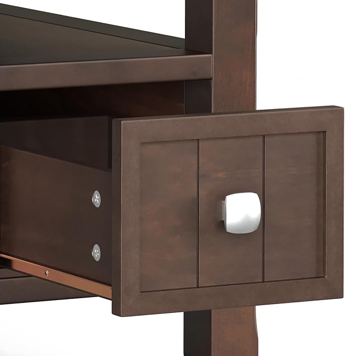 SIMPLIHOME Acadian 19-inch Wide Solid Wood End Table with Drawer and Open Shelf in Brunette Brown for Living Room, Bedroom, or Entryway