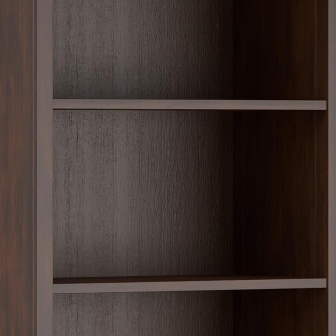 SIMPLIHOME Amherst Bookcase - 70 inch Tall 5-Shelf Solid Wood Bookshelf in Russet Brown, Transitional Storage for Living Room, Study Room or Office with Adjustable Shelves and Tapered Legs