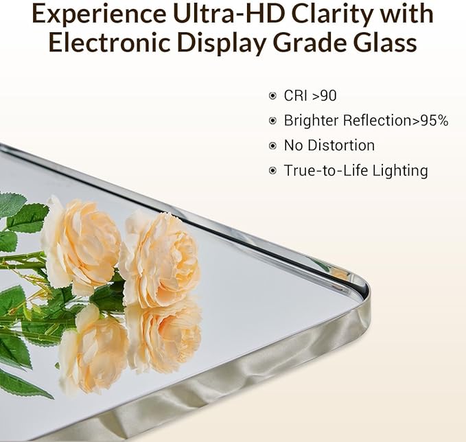 ANDY STAR 30”x40”Chrome Mirror for Bathroom, Rounded Rectangle Bathroom Mirror, Modern Metal Mirror in Premium Stainless Steel Frame, 1”Deep Set Design Hangs Horizontal Or Vertical