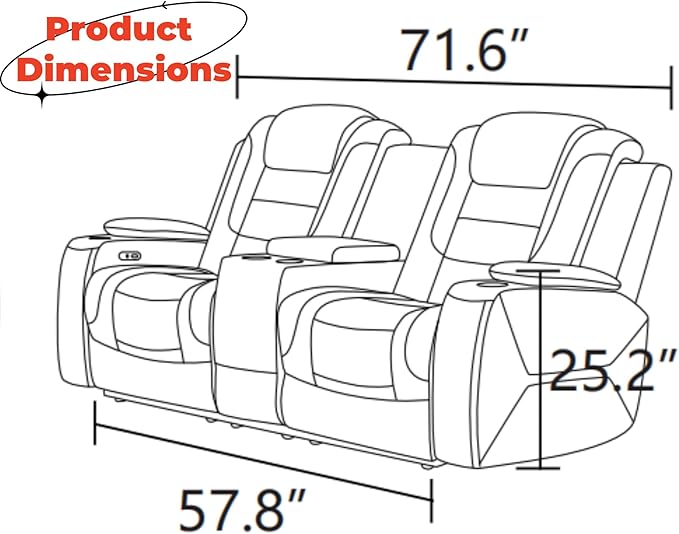Loveseat Recliner Sofa, Reclining Loveseat Leather Couch with Storage Console, Modern Comfy Home Theater Seating Power Recliner Chair with Cup Holders for Living Room Furniture Sets, White