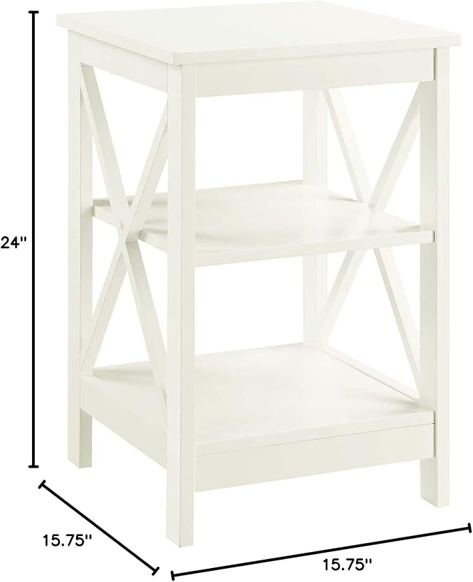 Convenience Concepts Oxford End Table 15.75" - Modern Living Room Table with Storage Shelves, Transitional Nightstand Side Table for Home Decor and Display, Ivory