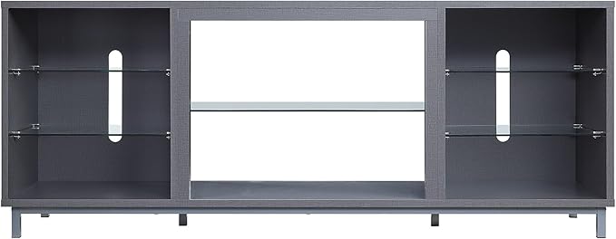 Manhattan Comfort Brighton 60" TV 7 Shelves, Tempered Glass Dividers and Media Wire Management, Modern Free-Standing Entertainment Center for Living Room, Fits up to 56" Television, OneSize, Grey