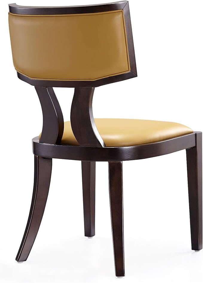 Manhattan Comfort Pulitzer Faux Leather Dining Chairs Set of 2, Solid Beech Wood with Walnut Finish, Iconic Greek Design, Fully Assembled Accent Kitchen Furniture, Camel