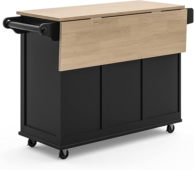 Homestyles Dolly Madison Black Mobile Kitchen Island Cart with Wood Drop Leaf Breakfast Bar