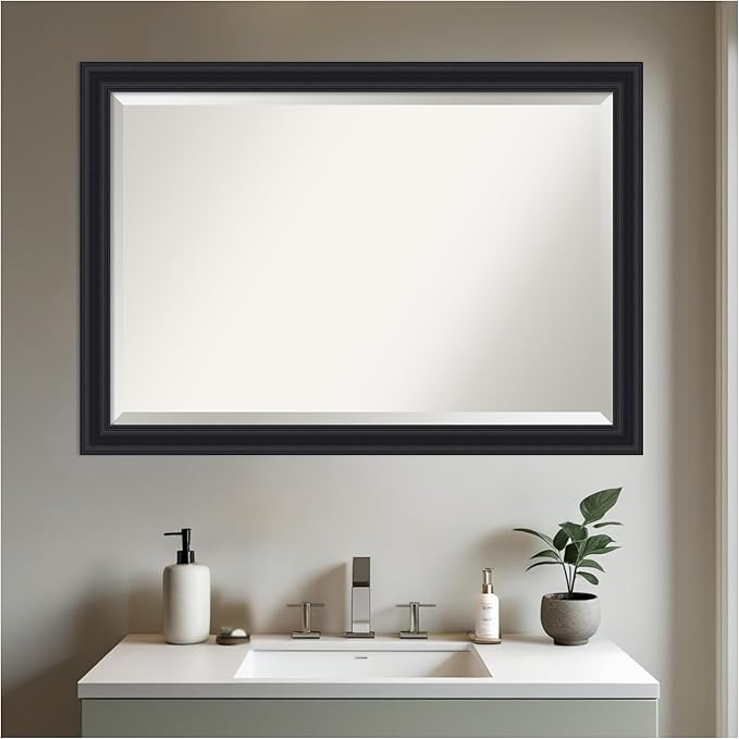 Amanti Art Black Bathroom Mirror for Over Sink, 28x40 Dalat Black Rectangle Vanity Mirror, Large Traditional Frame, Hangs Horizonally and Vertically, Bathroom Wall Decor, Beveled Edge