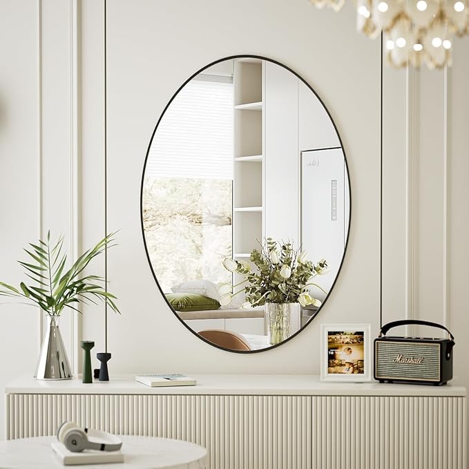 Koonmi Black Oval Bathroom Mirror, 30"x48" Bathroom Vanity Mirror, Oval Mirror for Bedroom Living Room Entryway, Hangs Horizontal or Vertical