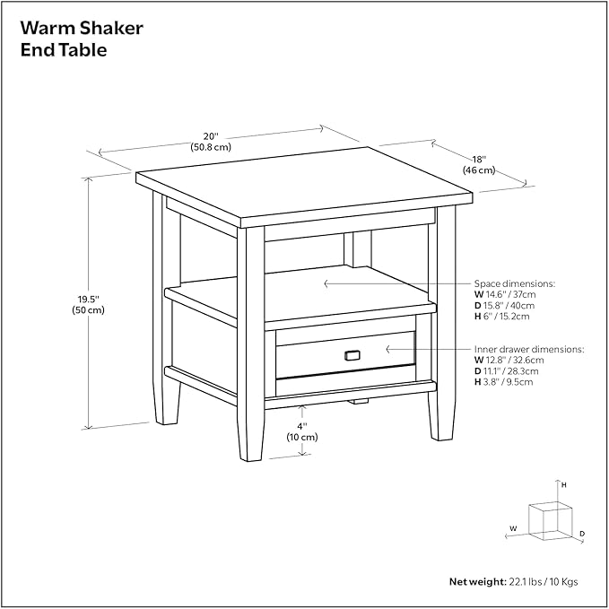 SIMPLIHOME Warm Shaker SOLID WOOD 20 inch Wide Rectangle Transitional End Table in Distressed Charcoal Brown for the Living Room and Bedroom