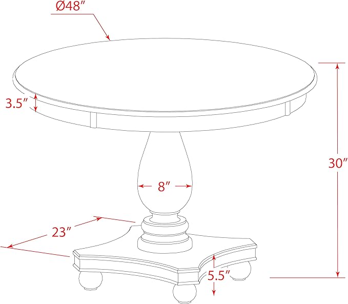 East West Furniture F2EL5-718 5 Piece Kitchen Table & Chairs Set Includes a Round Dining Table with Pedestal and 4 Brown Linen Linen Fabric Parson Chairs, 48x48 Inch, Distressed Jacobean