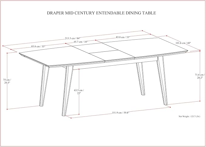 SIMPLIHOME Draper Extendable Dining Table, Solid Wood Walnut Veneer in Walnut, 66-84 x 40 inches, Mid-Century Modern-Style Rectangular Expandable Kitchen Table with Butterfly Leaf for 6+ People