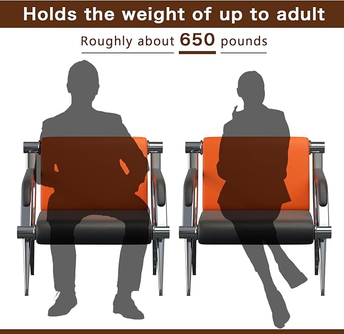 wonline Waiting Room Chair with Armrest PU Leather Office Furniture, Office Guest Seating Lobby Conference Reception Chairs for Airport Clinic Hospital Bank Salon Barber(Orange&Black)