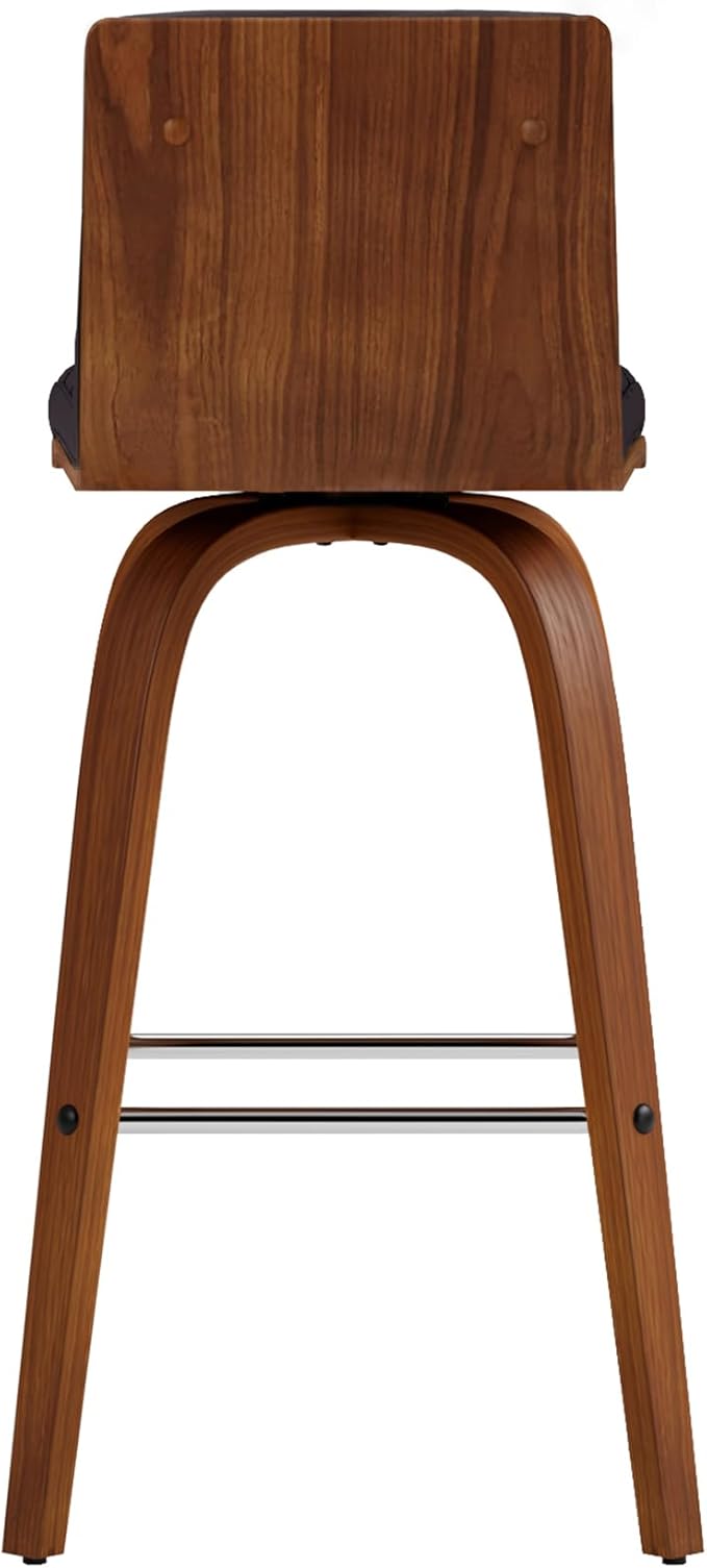 Armen Living Vienna 26" Swivel Counter Stool in Walnut Wood Finish with Brown Faux Leather - Set of 4