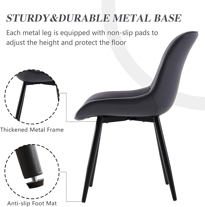 YOUNIKE Dining Chairs Set of 2 with High Backs Mid Century Modern Kitchen Dining Room Chairs PU Faux Leather Upholstered Comfortable Wide Padded Accent Side Chair for Living Room Grayish Purple