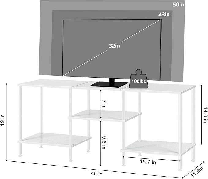 White TV Stand with Storage for 50 Inch TV Modern Entertainment Center with Open Storage Shelves 3 Tier Wood TV Console Table Media Cabinet for Living Room Bedroom Office