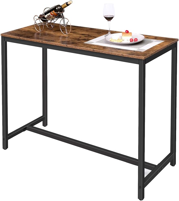HOOBRO Bar Table, Rectangular Pub Table, 47.2” Counter Height Bar Table, Industrial Bar Height Table, Dining Table for Kitchen, Living Room, Easy to Assemble, Rustic Brown BF50BT01