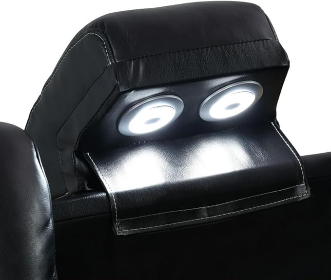 Electric Power Recliner Sofa Living Room Furniture, Comfy Home Theater Breathing Leather Seating with USB 2.0 Charging Ports, LED Light Strips, Fold-Down Table & Wireless Charging Device (Black)