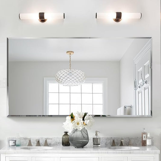 Frameless Beveled Edge Bathroom Mirror 55x30 Inch Rectangle Wall Mirror Explosion Proof and Shatterproof Bathroom Vanity Mirror Wall Mounted Hang Firmly (Horizontal or Vertical)