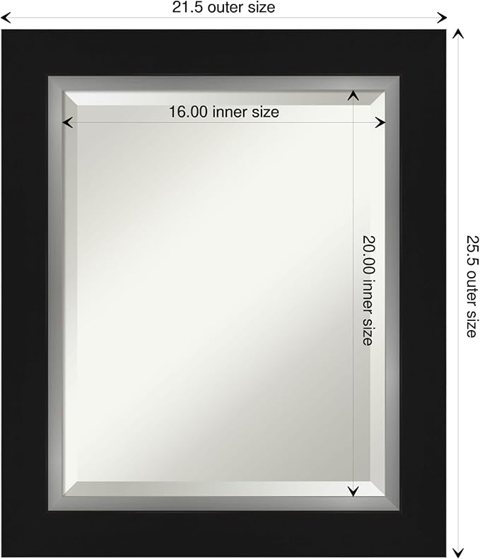 Amanti Art Black Bathroom Mirror for Over Sink, 26x22 Eva Black Silver Rectangle Vanity Mirror, Small Modern Contemporary Frame, Hangs Horizonally and Vertically, Bathroom Wall Decor, Beveled Edge