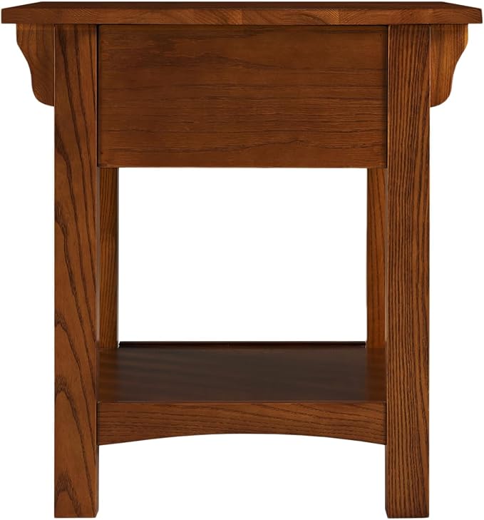 Leick Home Mission End Table, Solid Wood, 1 Storage Drawer, Additional Secret Compartment, Bottom Display Shelf, Easy-Assembly, Medium Oak, 20 in L x 24 in W x 24 in H, 8222-SC