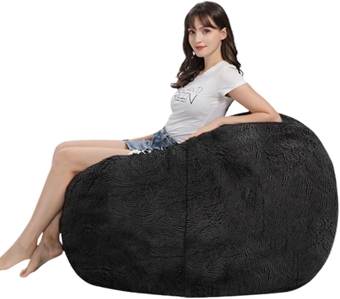 Bean Bag Chairs for Kids Comfy Fluffy Big Joe Bean Bag Chair Cover Without Filler Round Sofa Chairs for Bedroom Living Room Decor, 5FT, Light Blue