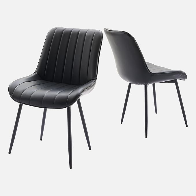 Dining Chairs Set of 2, Upholstered PU Leather Kitchen & Dining Chairs with Whale Backrest,Chair with Padded Seat and Metal Legs for Restaurant/Cafe