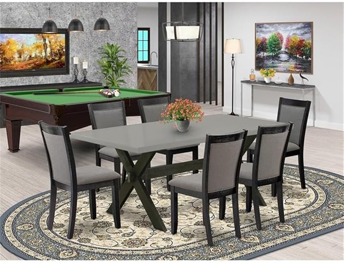 East West Furniture X697MZ650-7 7 Piece Dining Room Set Consist of a Rectangle Dining Table with X-Legs and 6 Dark Gotham Grey Linen Fabric Upholstered Chairs, 40x72 Inch, Multi-Color