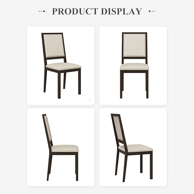 COLAMY Upholstered Kitchen Dining Chairs Set of 6, Wood Dining Chairs with Back, 19 Inch Fabric Farmhouse Dining Room Side Chairs with Wooden Legs for Kitchen Dining Living Room Courtyard, Brown