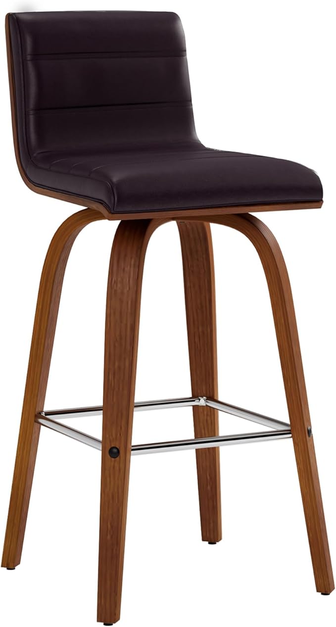 Armen Living Vienna 26" Swivel Counter Stool in Walnut Wood Finish with Brown Faux Leather - Set of 2
