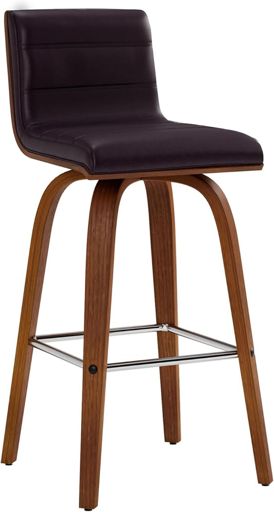 Armen Living Vienna 26" Swivel Counter Stool in Walnut Wood Finish with Brown Faux Leather - Set of 2