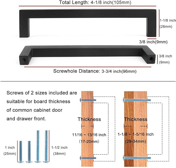 KOOFIZO Solid Square Bar Cabinet Handle - Chrome Furniture Pull, 3.8 Inch/96mm Screwhole Distance, 10-Pack for Kitchen Cupboard Door, Bedroom Dresser Drawer, Bathroom Wardrobe Hardware