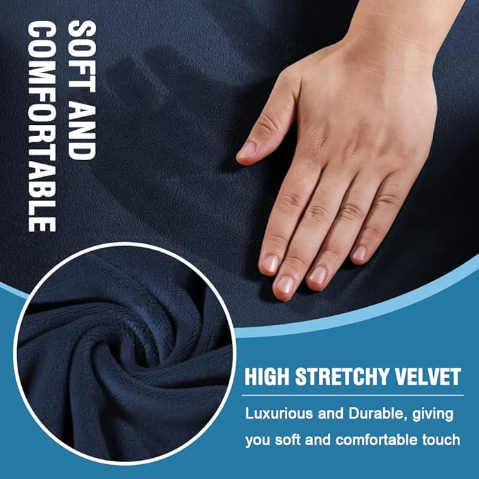 H.VERSAILTEX Sofa Slipcovers - Thick Velvet Couch Covers for 3 Cushion Couch with 3 Individual T Cushion Covers, Navy