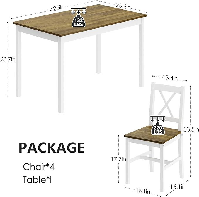 sogesfurniture Dining Table Set for 4，Dinette Set for 4 Small Space,5 Pieces Dining Table for Kitchen, Dining Room 42.5'', Pine Wood,Grey&Green