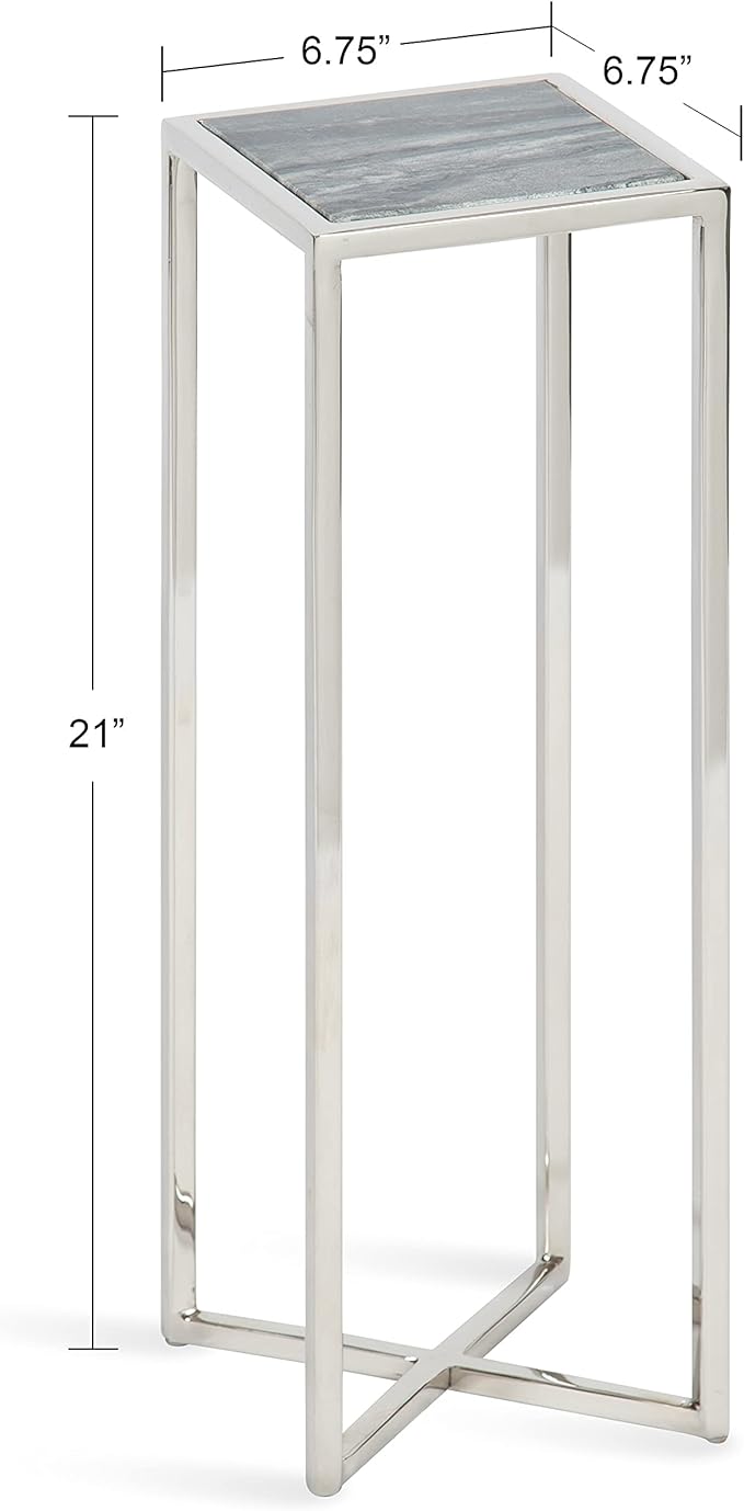 Kate and Laurel Jaspur Modern Drink Table, Gray and Silver, Decorative Glam Marble Accent Table for Display and Storage