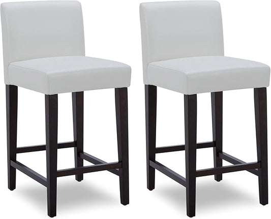 CHITA Counter Height Bar Stools Set of 2, 25" H Seat Height Upholstered Barstools, PU Leather in White