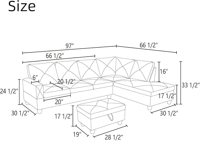NAYSAYE L Shaped Couch, Modular Sectional Couch with Ottoman Storage, Modern Lounge Sofa Convertible Sectional Couches for Living Room, Apartment, Red