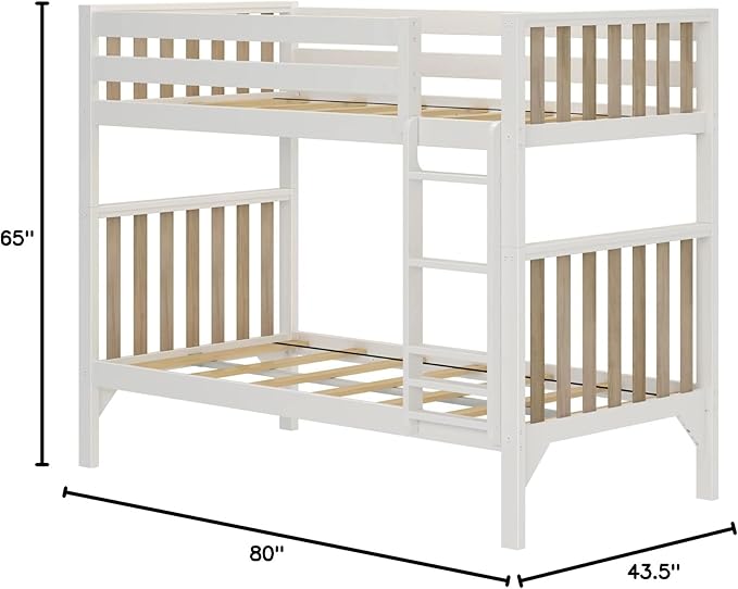 Max & Lily Bunk Bed, Scandinavian Modern Bunk Bed, Solid Wood Twin-Over-Twin Bed Frame for Kids, No Box Spring Needed, Blonde/White
