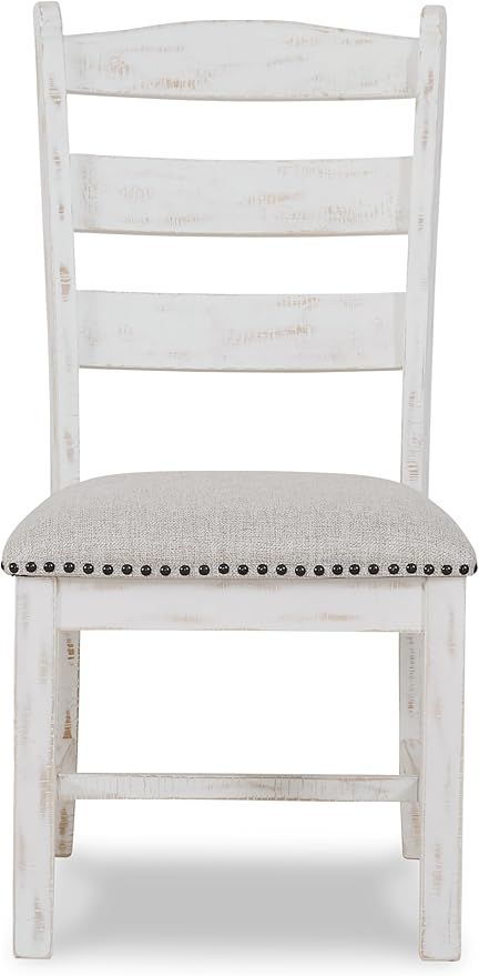 Signature Design by Ashley Valebeck Vintage Farmhouse Cushioned Dining Chair, 2 Count, Whitewash