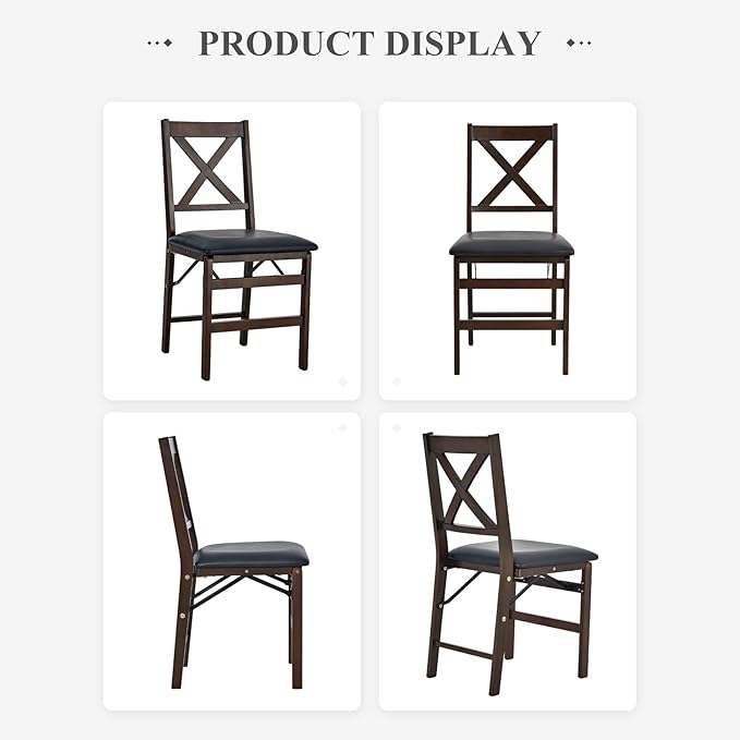 COLAMY Folding Dining Chairs Set of 2 – Dark Brown Wooden Dining Room Chairs, Pre-Assembled, Space Saving Kitchen & Dining Room Furniture, Mid Century Rustic Style, Indoor Outdoor Use
