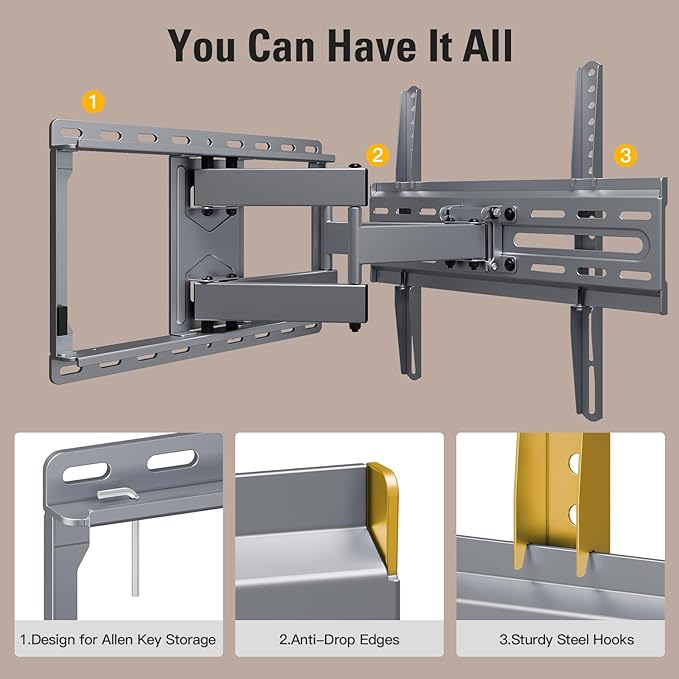 Mounting Dream TV Wall Mount for 32-65 Inch Television,Mount with Swivel and Tilt, Full Motion Bracket with Articulating Dual Arms, Fits 16inch Studs, Max VESA 400X400 mm, 99lbs, MD2581