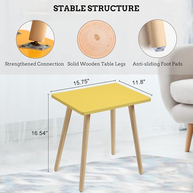 FORAOFUR Side Table, Small End Table Accent Living Room Bedroom Balcony Office, Modern Bedside Home Decor, Easy Assembly, (Yellow, 15.75D x 11.8W 16.54H in)
