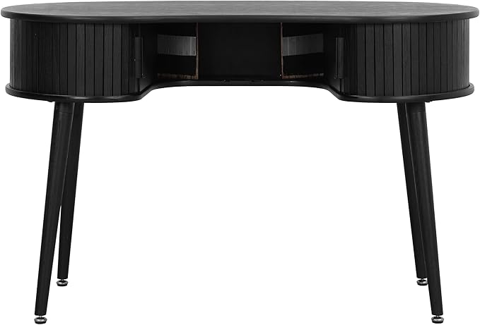 NTC Ripple Desk, Modern Wooden Writing Desk with Two Hidden Drawers, Stylish Vertical Groove Design, Home Office Workstation, Minimalist Study Table, Easy Assembly - Burnt Black
