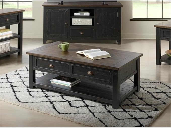 Martin Svensson Home Solid Wood Coffee Table, Black with Brown Top