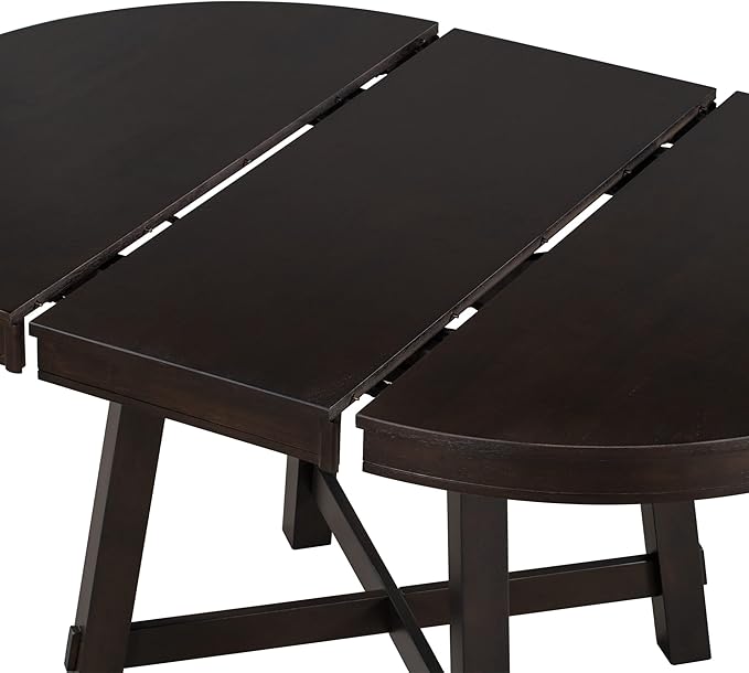 Farmhouse Style Expandable Round to Oval Dining Table with 16" Removable Leaf, Solid Wood Extendable Tabletop with Cross Trestle Legs, Space-Saving Kitchen-Tables for Home Apartment Restaurant
