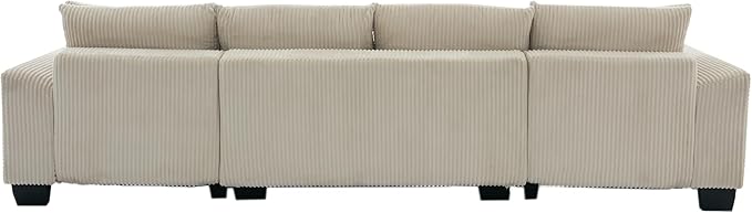 Symmetrical U Shaped Sectional Sofa Convertible Pull Out Sleeper Sofabed with Double Chaise Daybed , Corduroy Upholstered U Shaped Lounge Sofa Couch Bed w/ Throw Pillows for Living Room Apartment