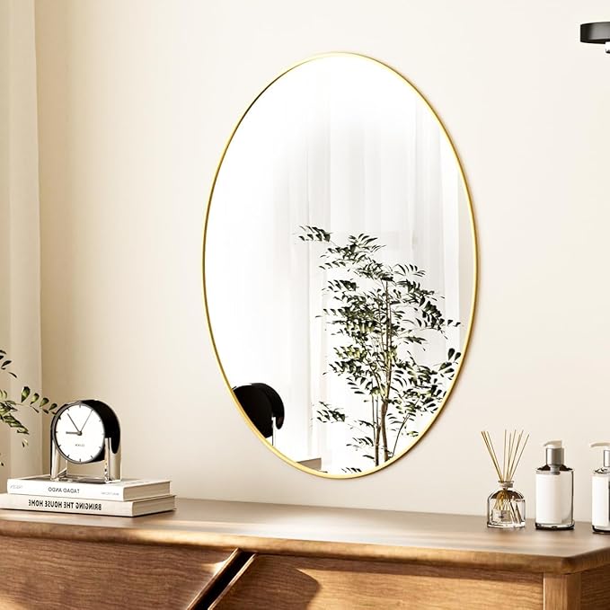 Koonmi Gold Oval Bathroom Mirror, 20"x28" Bathroom Vanity Mirror, Oval Mirror for Bedroom Living Room Entryway, Hangs Horizontal or Vertical