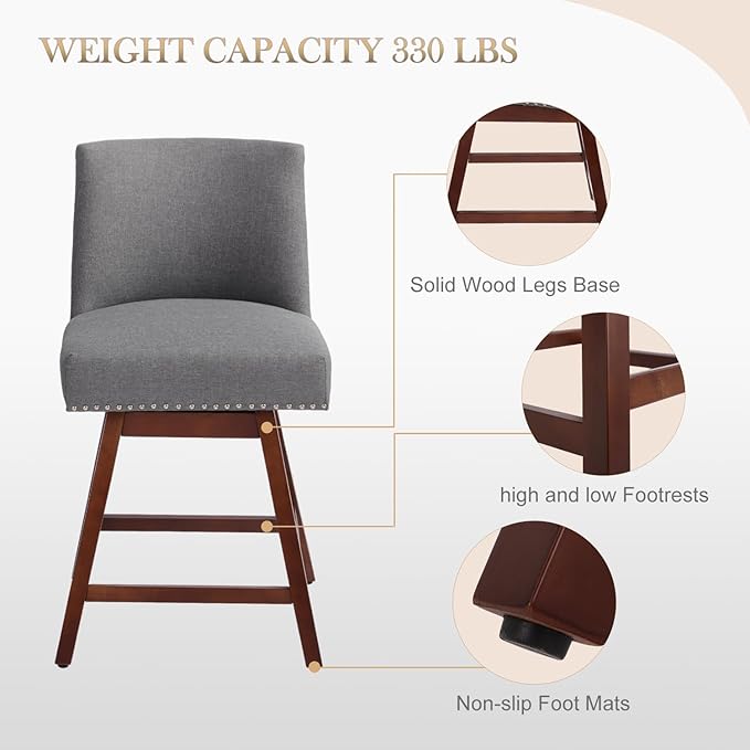 Counter Height Barstools Set of 6,360° Swivel Bar Stools with Back,26 inch Modern Counter barstools,Upholstered Bar Tall Stools for Kitchen Counter,Kitchen Island,Bar, Home (Dark Gray, SET OF 6)