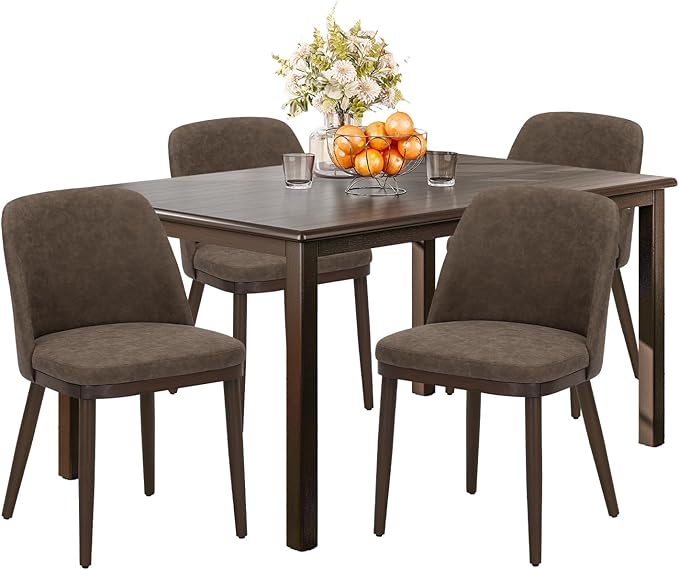 COLAMY 60 Inch Rectangular Kitchen Dining Table for 4, Modern Farmhouse Dining Table Set for 4, Wood Dining Table and Upholstered Dining Chairs for Kitchen, Dining Room, Restaurant, Brown/Dark Brown