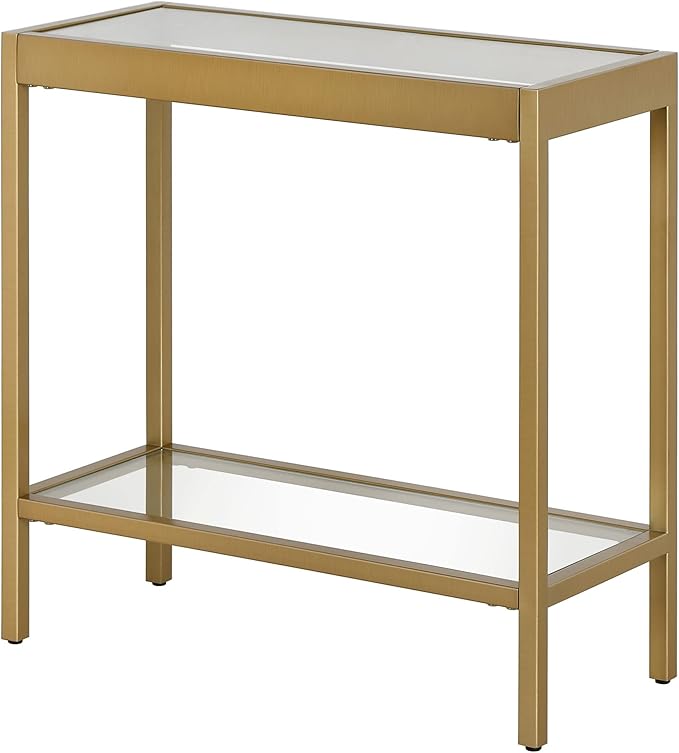 Henn&Hart 24" Wide Rectangular Rectangular Side Table in Brass, Table for Living Room, Bedroom