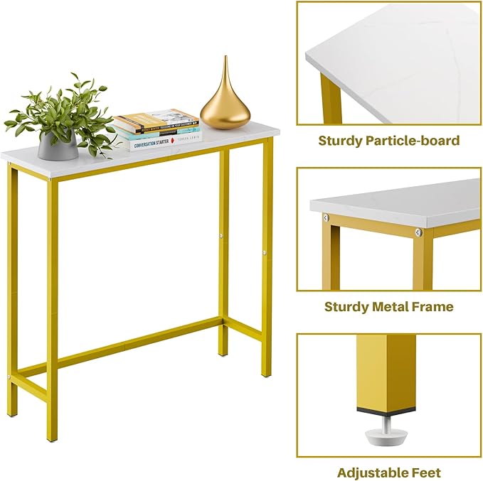 HollyHOME Narrow Console Table, 29.5" Slim Entryway Table, Sofa Stand, Hallway Shelf for Hallway, Bedroom, Living Room, Foyer, White