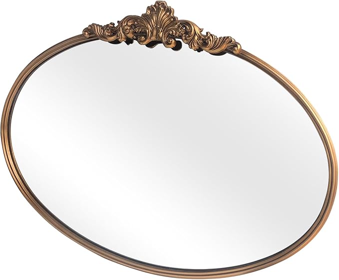 WAMIRRO Oval Mirror,Gold Traditional Vintage Ornate Baroque Mirrors,Antique Brass Mirrors for Entryway/Fireplace/Living Room/Hallway/Bathroom.36“X24“Gold
